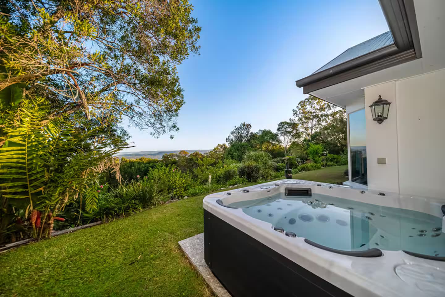 Pool and spa at dusk